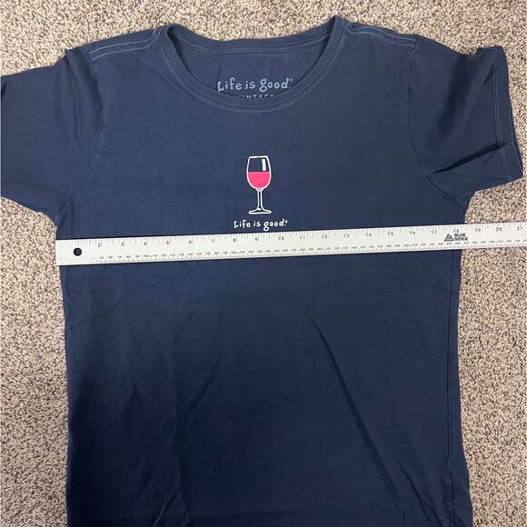 Life is Good Womens M Vintage Leisure Outdoors Funny Wine Graphic Navy Blue Tee - Picture 7 of 9